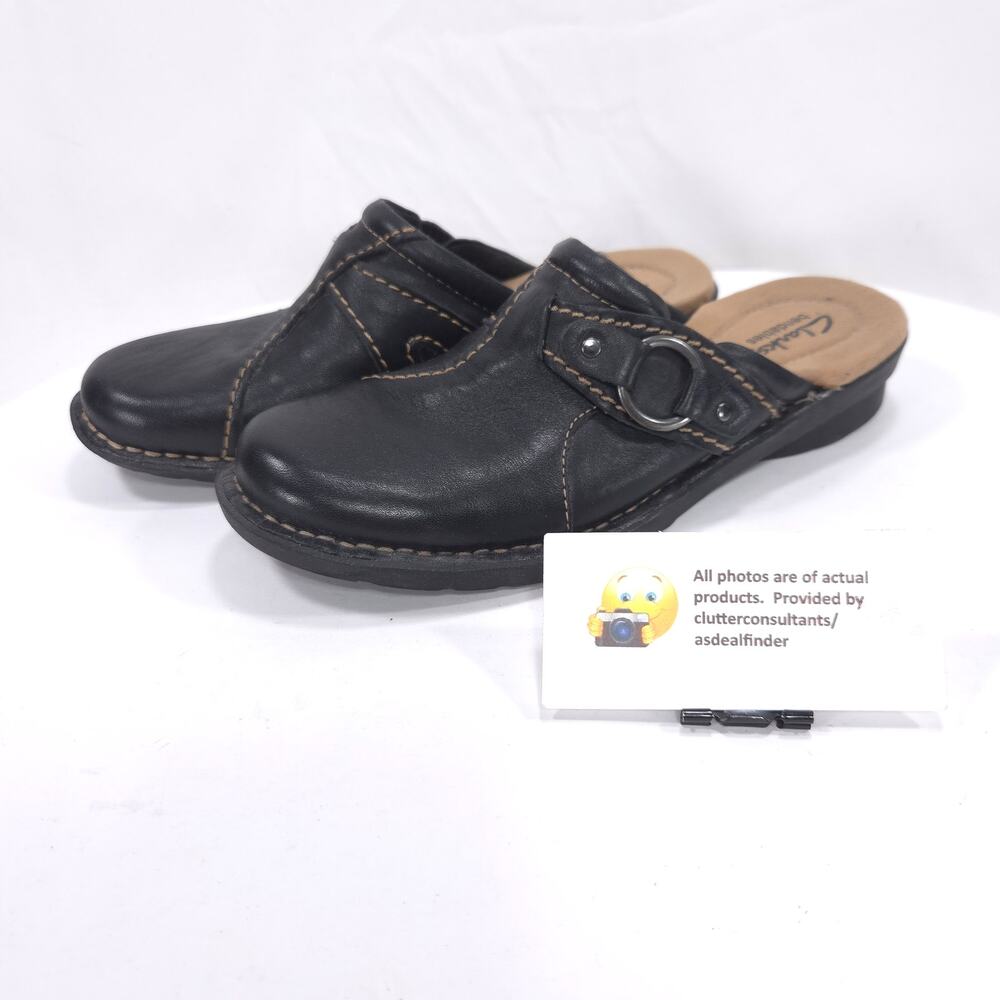 Clarks Bendables Slip On Casual Leather Mule Slides Womens Size 7 N 62781 Black
